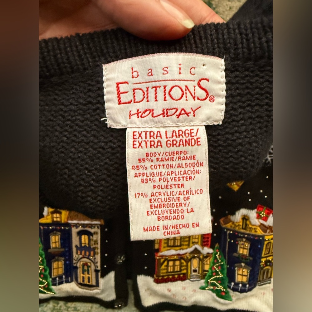 Vintage Basic Editions embroidered Santa holiday cardigan sweater, size XL - Picture 14 of 16